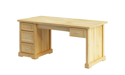 A wooden desk featuring multiple drawers and a spacious work surface. isolated on white background and transparent background
