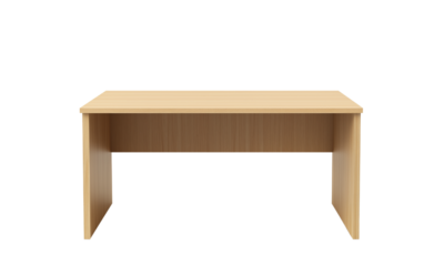 A wooden desk with a striped design, featuring an open space underneath for storage or legroom. isolated on white background and transparent background
