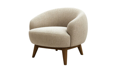 Stylish upholstered armchair with a rounded design and wooden legs. isolated on white background and transparent background