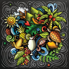 Puerto Rico cartoon vector doodle chalkboard illustration