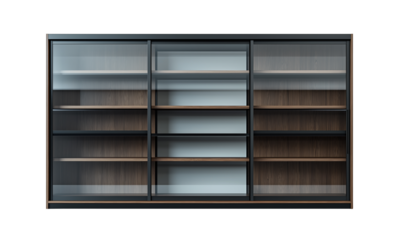 Modern shelving unit with multiple open compartments for storage and display. isolated on white background and transparent background