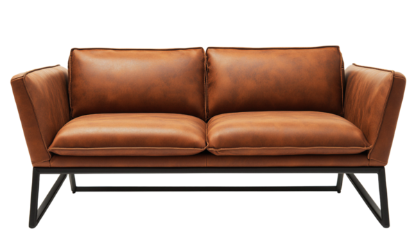 Modern leather sofa design contemporary living room furniture cozy environment eye-level view stylish comfort