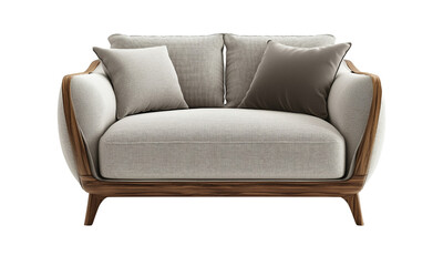 Elegant sofa with plush cushions and a stylish wooden frame, perfect for modern living spaces. isolated on white background and transparent background