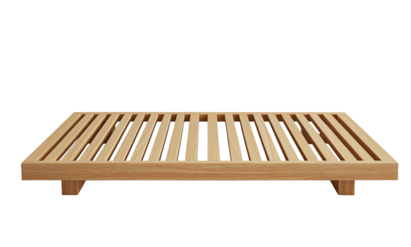 Wooden slatted bed frame with a minimalist design. isolated on white background and transparent background