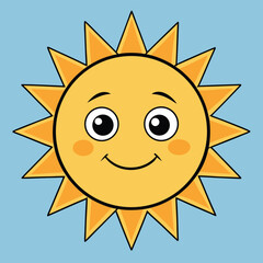 A stylized sun depicted in a flat design, showcasing vibrant yellow rays emanating from a circular core