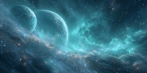 青い宇宙空間を漂う二つの惑星