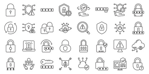 Digital Access & Cybersecurity Protection Toolkit set of web icons in line style. cybersecurity, password security, secure login and two-factor authentication. Vector illustration