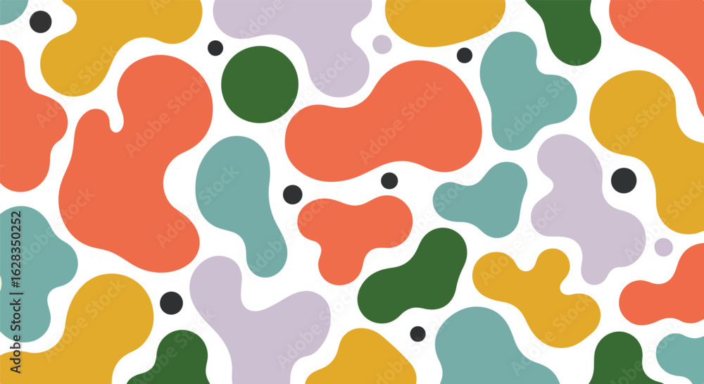 Poster abstract organic shapes pattern with colorful blobs isolated on transparent background
