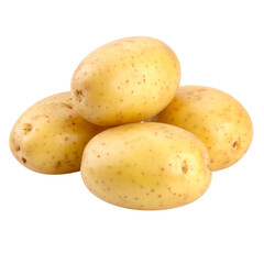 A cluster of four smooth, yellow-skinned potatoes with small eyes and a slightly irregular shape.
