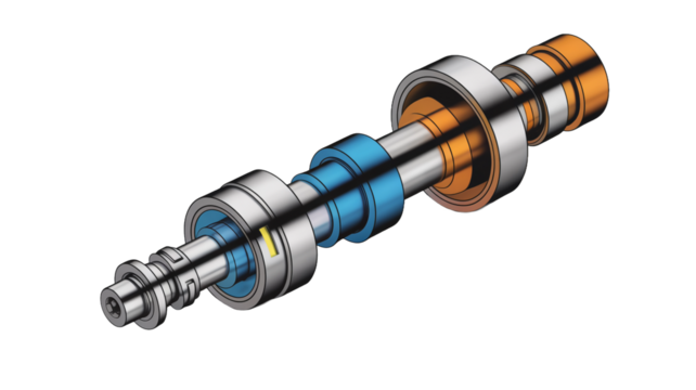 Bearing roller machine part isolated on transparent background for industry, steel, mechanical, metal, engine, gear, technology and equipment