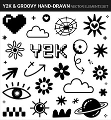 Obraz premium Quality full Y2K & Groovy Hand-Drawn Vector Elements Set