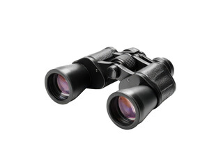 Black optical binoculars with textured grip and focus wheel image, Isolated, Png Transparent Background