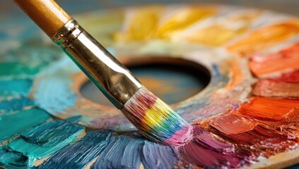 Fototapeta premium Paintbrush over color palette