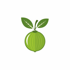 Stylized green fruit design with leaves illustration