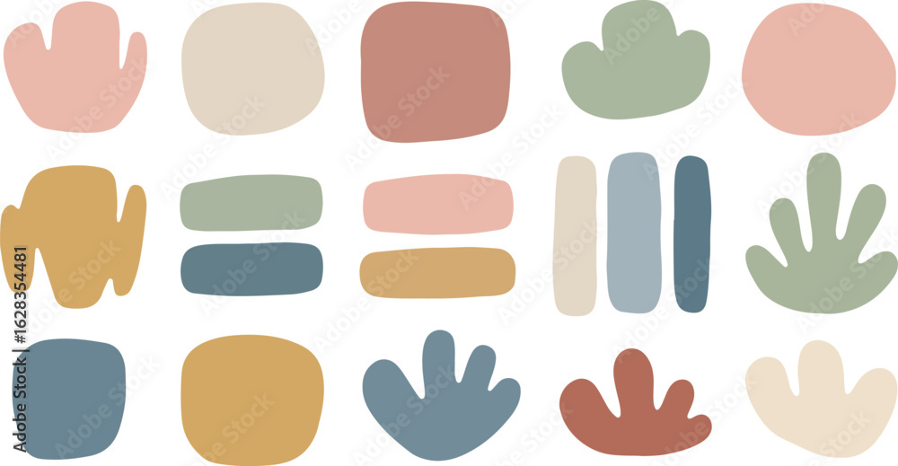 Poster collection of abstract organic shapes and blobs isolated on transparent background