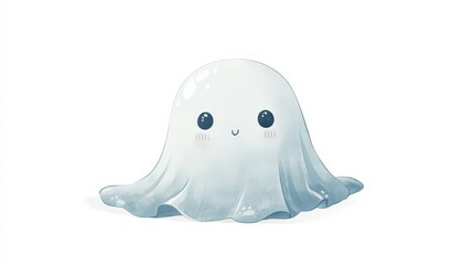 cute kawaii ghost cartoon with smiling face on white background