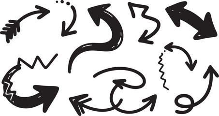 Obraz premium Vector art of collection of black handdrawn check marks and arrows isolated on white background