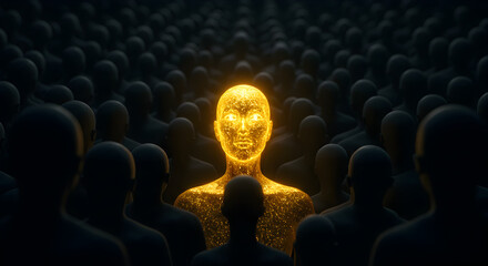 Luminous Individuality: A Golden Figure Amidst a Sea of Darkness