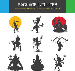Naklejka premium Discover the Divine Hindu God Art Icons Bundle a Rich Collection in Striking Silhouette Graphic