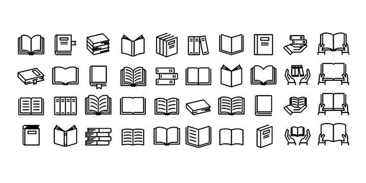 Editable line vector book icon set