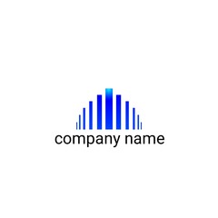 This logo features a modern and minimalist design with visual elements in the form of a row of vertical bars in a gradient blue color