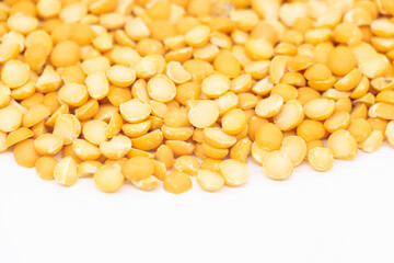 Pile Of Pigeon pea, Split Chickpeas or Gram pulse seeds,