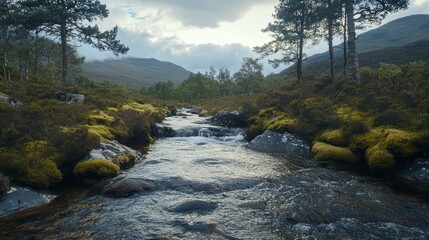 Stream of water flows through a forest