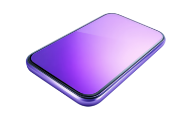 Modern Smartphone with Gradient Purple Screen Display on Transparent Background