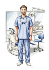 A Confident Dentist in Modern Dental Office - Smiling dentist, modern dental chair, professional healthcare, oral hygiene, healthy teeth