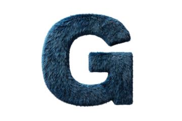 Furry Blue Letter G Made of Soft Textured Material on Transparent Background