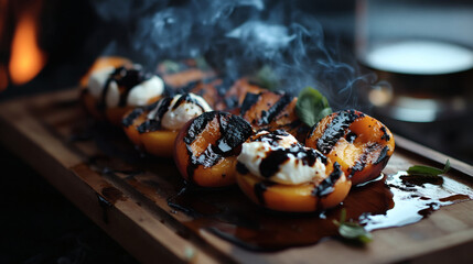Grilled peach and burrata salad with balsamic glaze