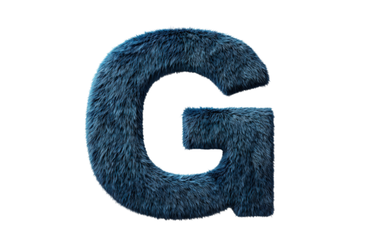 Furry Blue Letter G Made of Soft Textured Material on Transparent Background