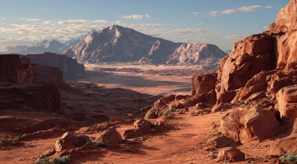 Desert mountain vista, ochre landscape