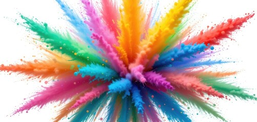 Explosion of rainbow dust powder  translucent PNG with a background that is isolated.  brilliant colorful effect, lgbt, celebration, festival, party, dynamic blast eruption, and color run element