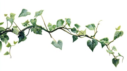 Trailing Ivy Tendrils with Lush Green Foliage Against a White Background