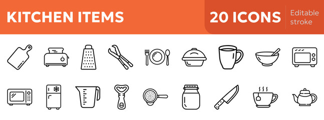 collection of kitchen utensils and equipment icons