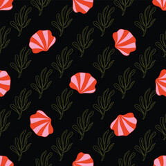 Seamless pattern with colorful ses shells. 