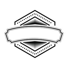 Blank Vintage Hexagonal Badge Template with Dotted Border, Curved Label Banner, and Retro Design Elements