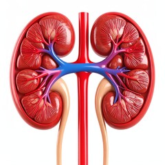 A detailed illustration of a kidney cross-section, showcasing its internal structures with red, blue, and beige colors.