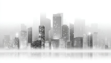 Monochromatic cityscape skyline, foggy, urban