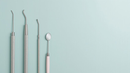 Dental Examination Tools Arranged on a Light Blue Background dentistry instruments