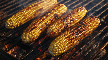 Smoky grilled corn with chipotle butter at dusk