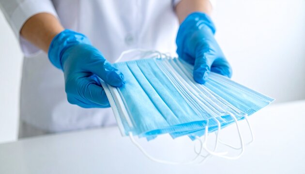 Healthcare Worker Holding Protective Face Masks for COVID-19 Prevention