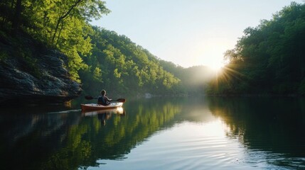 Obraz premium kayaker on lake in ozarks 