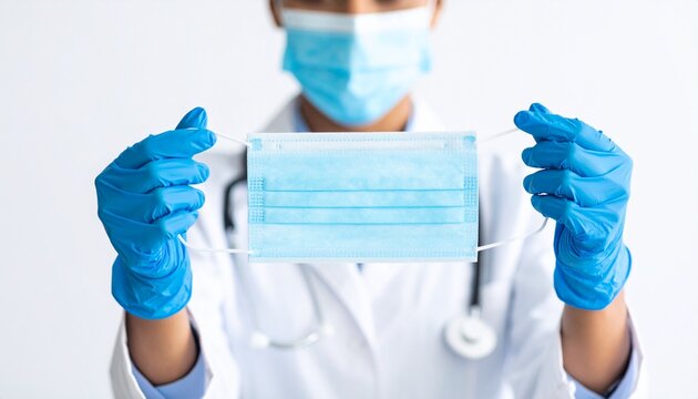 Doctor Holding Surgical Face Mask, COVID-19 Coronavirus Protection