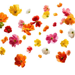 Obraz premium Vibrant flower blossoms in a confetti-like pattern against a dark background