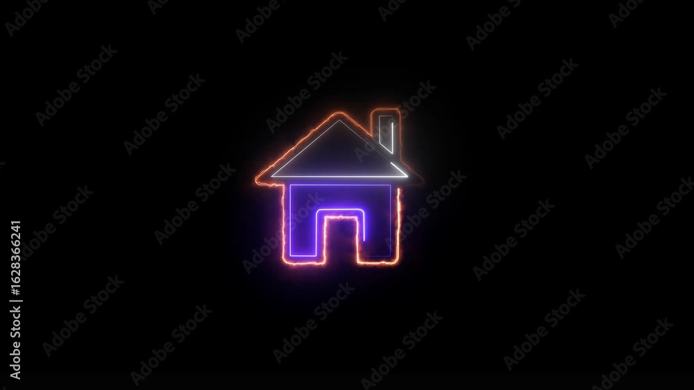 Poster neon line house, home building animation house building apartment property, glowing neon line map po