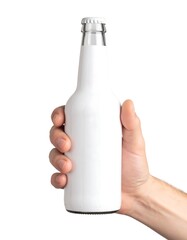 Hand holding blank white bottle