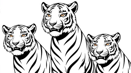 Fototapeta premium Three white tigers with orange eyes animal
