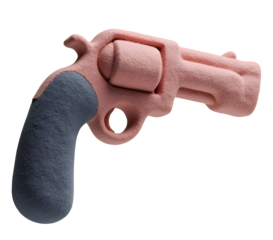 Cute pink and blue toy revolver with soft, fuzzy texture for playful imagination
